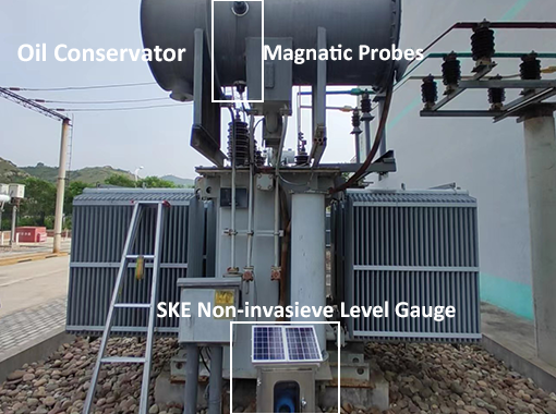 Transformer Oil Conservator Retrofit Without Drilling or Oil Draining! SKE's Non-Invasive Level Transmitter Enables Monitoring Without Shutdown